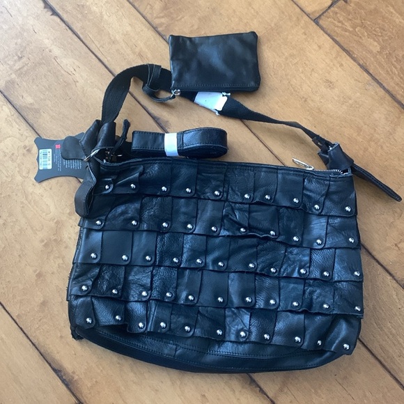 Black Studded Leather Shoulder Bag - Picture 3 of 3